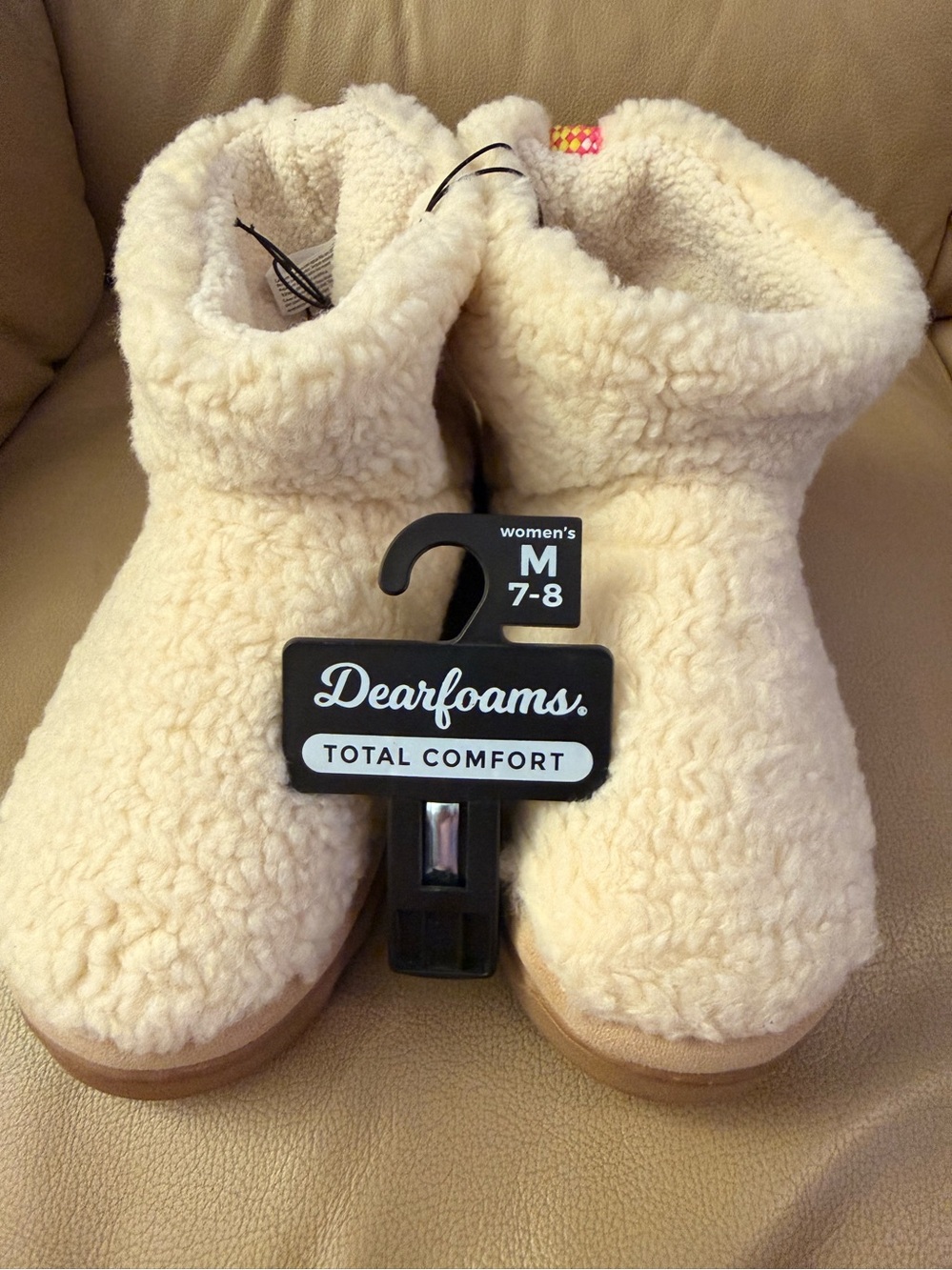 dearfoams Cream Sherpa Boot Slippers - Women's